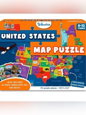 Skillmatics | United States Map Puzzle + 50 State Cards 100% Safe Non-Toxic SET
